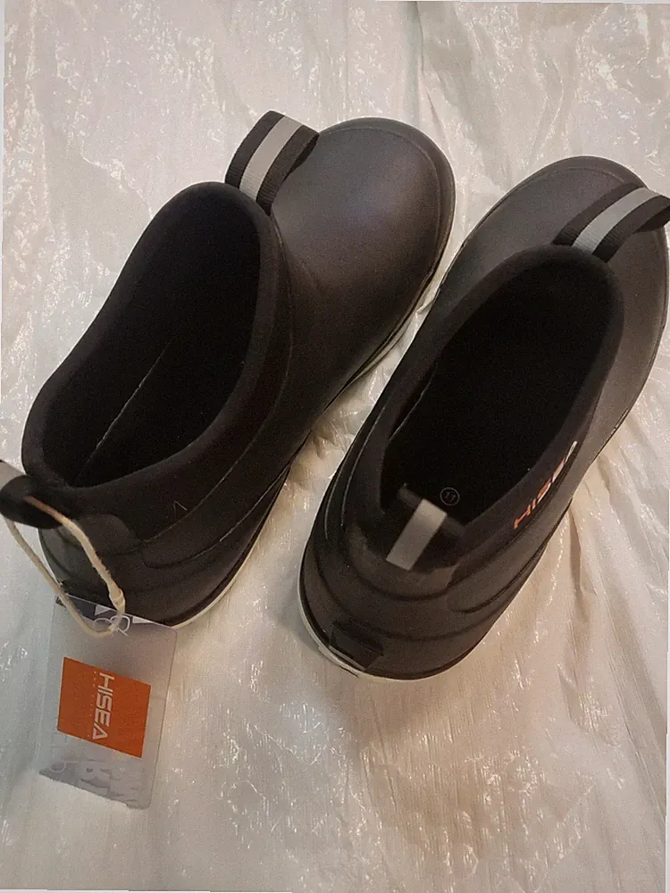 HISEA Men Ankle Rain Boots Wide Toe Neoprene Rubber Waterproof Fishing Deck Boot
